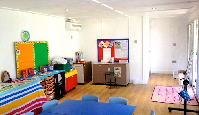 Another view of the classroom interior, fitted out for teaching