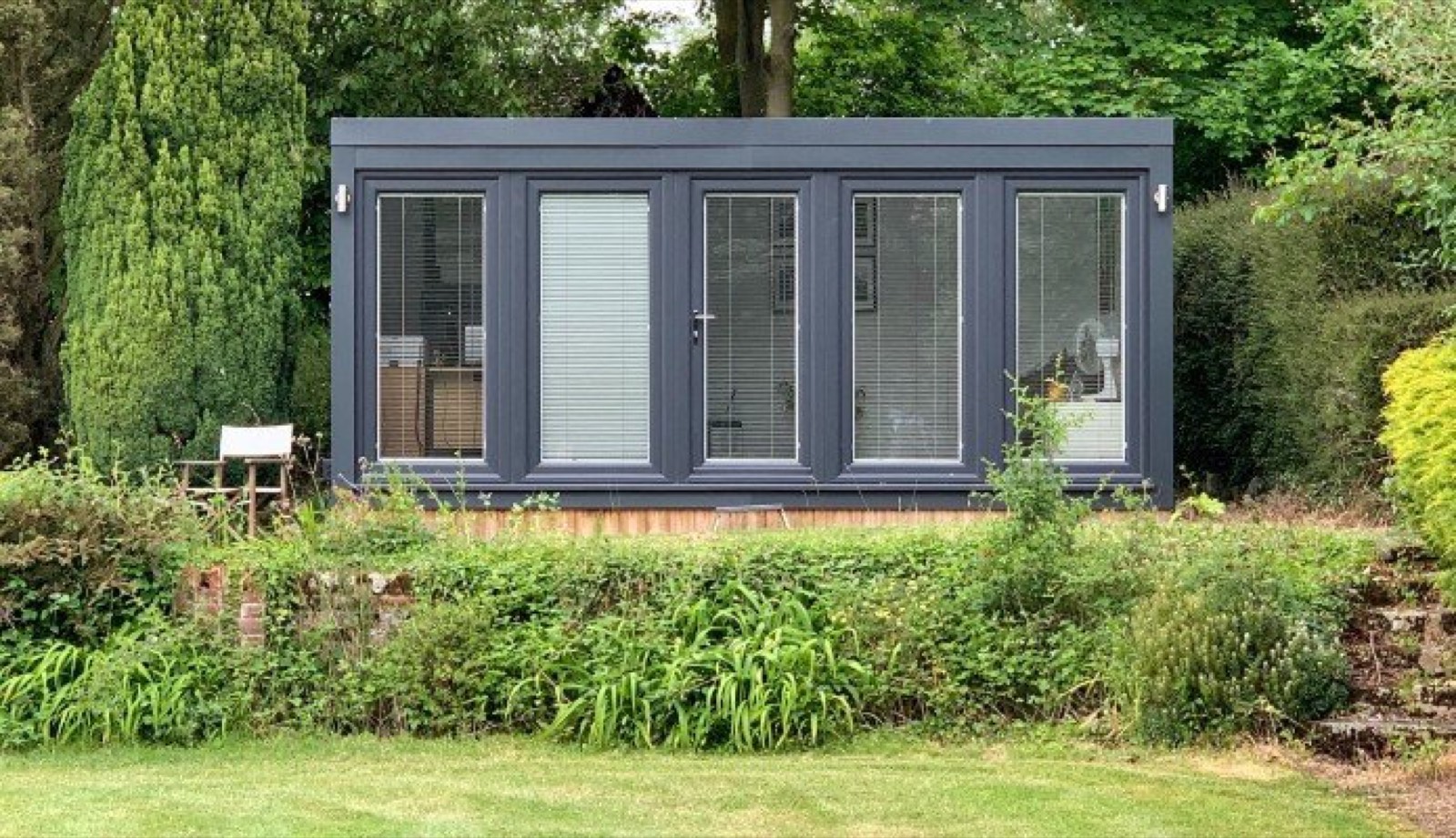 Booths 16x8 QCB garden office installed in a Scottish garden